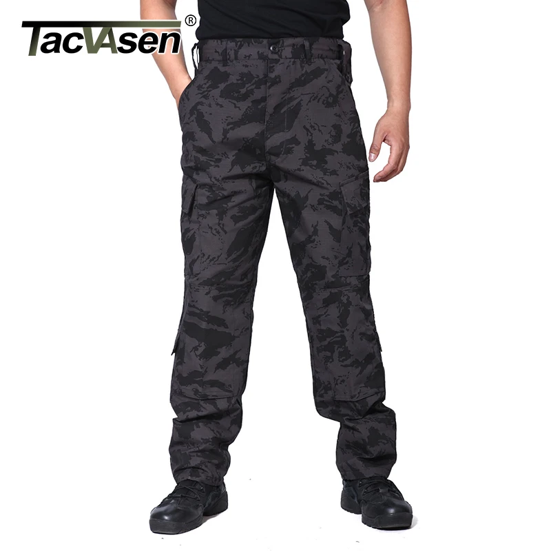 

TACVASEN BDU Men's Tactical Pants Black Camouflage Cargo Pants Casual Pockets Pants Combat Army Military Pant Men Hunt Trousers