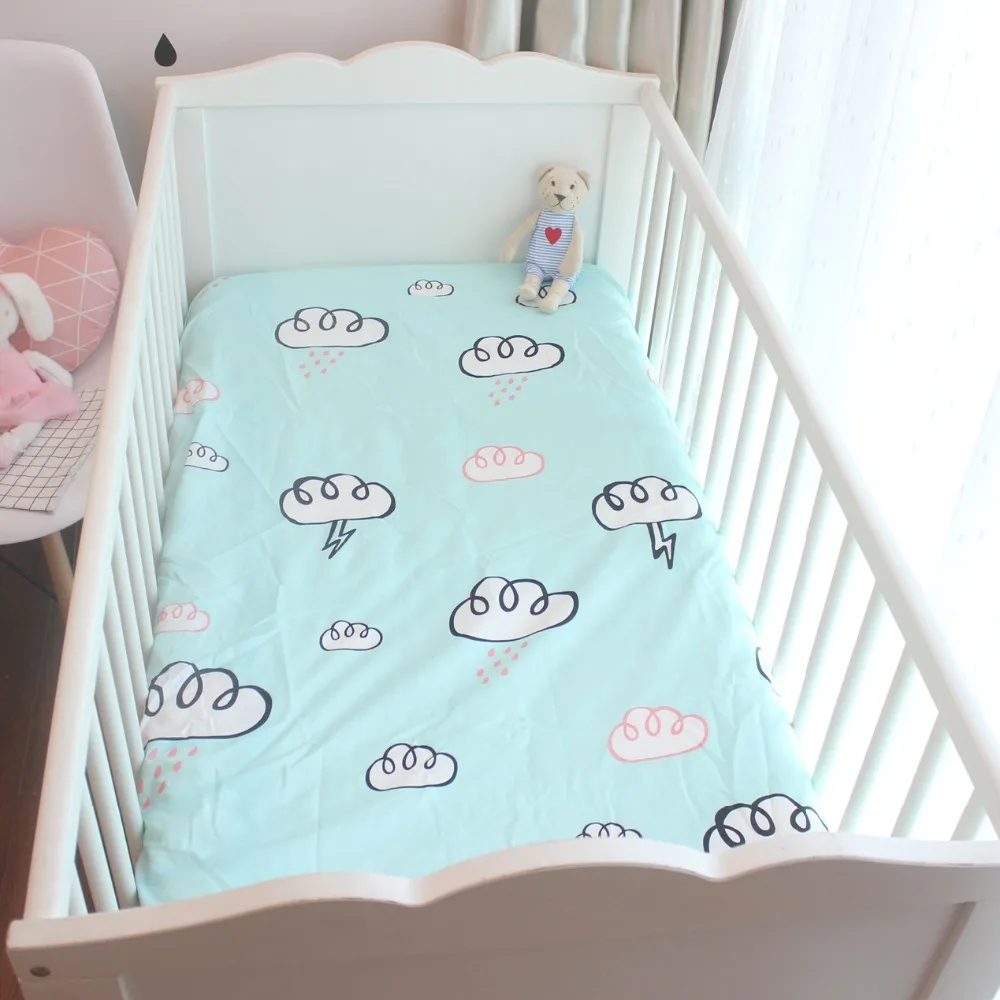 (1pc fitted bed sheet) 100 cotton baby bed mattress cover customized size triangle clouds