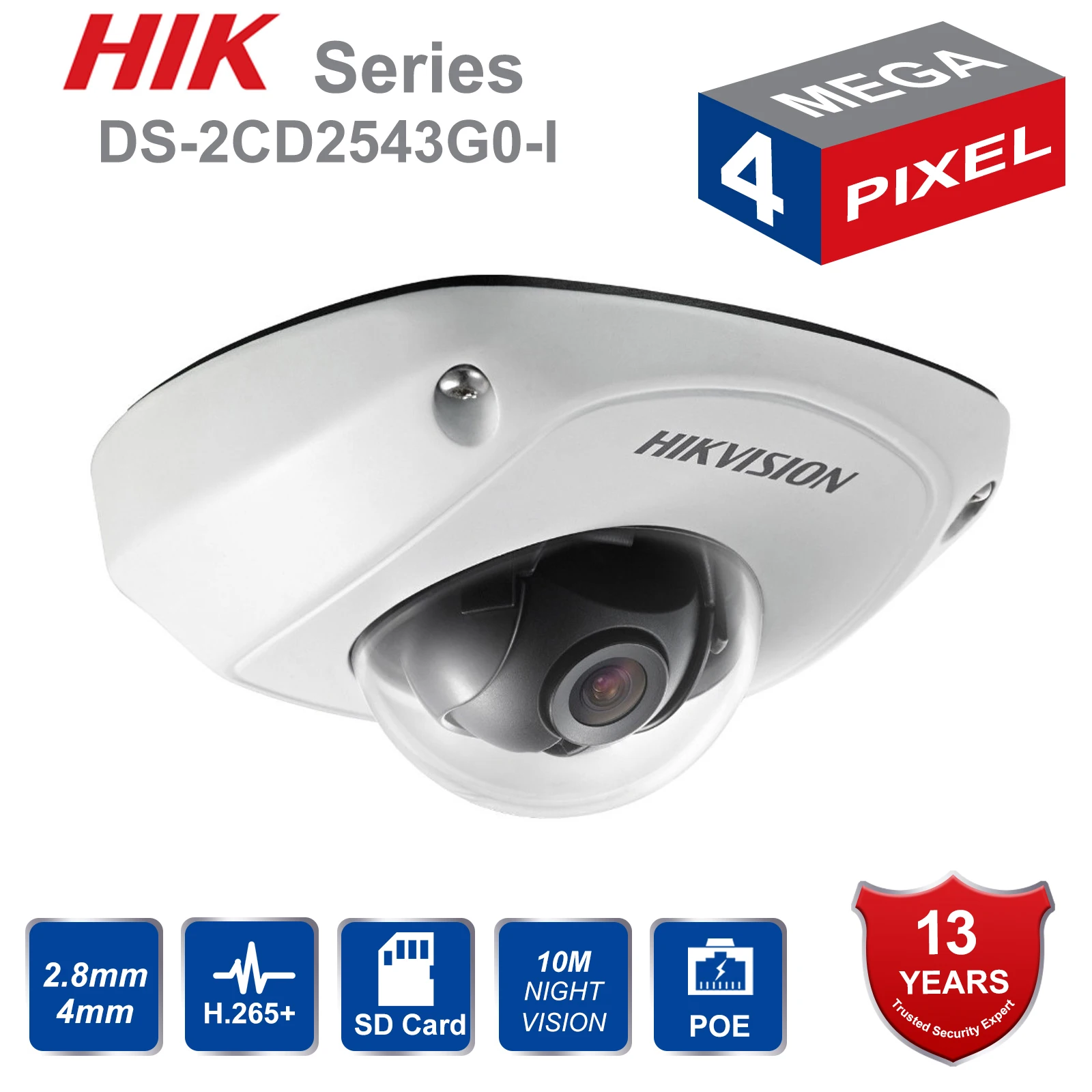 

Hikvision english version DS-2CD2542FWD-IS 4.0 Megapixel IR Dome Network Camera Supportuilt-in microphone, SD card, Audio