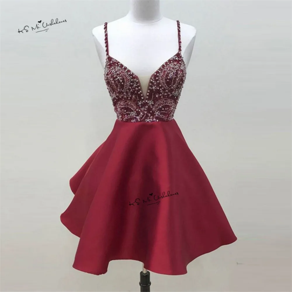 

Sexy Red Short Prom Dress Beads Above Knee Vestidos de Coctel Backless Cocktail Party Dresses 2017 Homecoming Dress Christmas