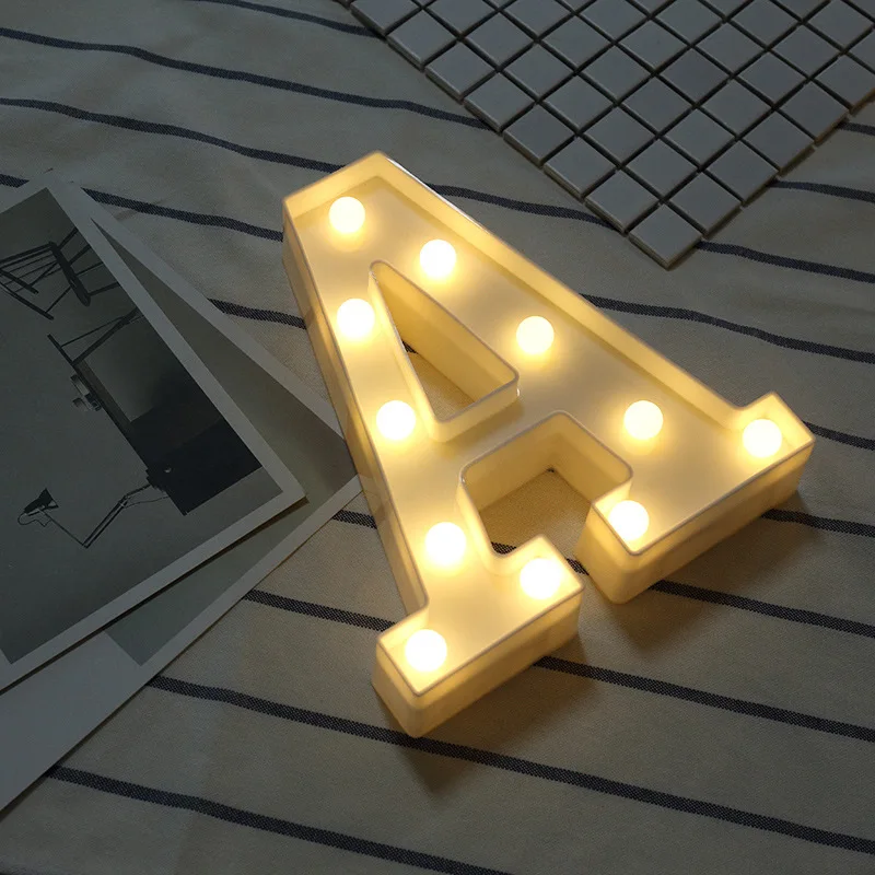 Letter Night Light Luminous LED 0-9 Number 26 English Alphabet Battery Lamp Brithday Wedding Party Christmas Decoration - Цвет: A