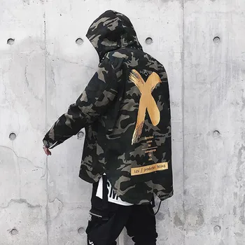 

2018 new irregular X Coat Long Sleeve Jackets Red Headwear Hoody Windbreakers Jackets Coat For Men Women Men's hip-hop jackets