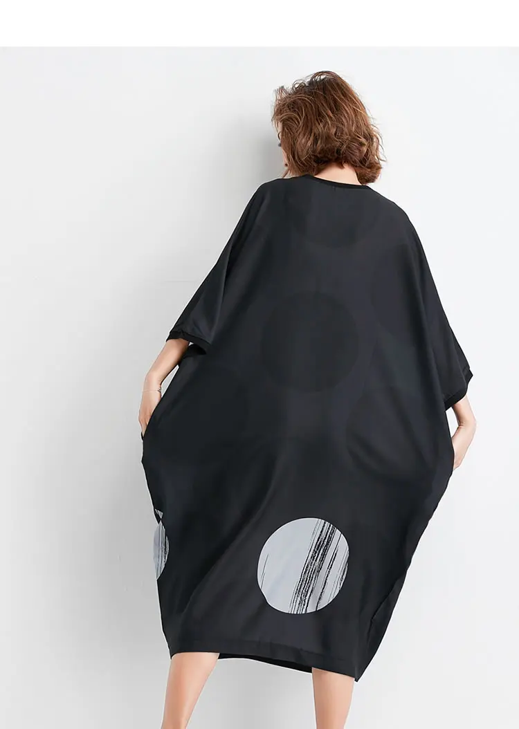 XITAO размера плюс, черное винтажное платье в горошек для женщин, летнее гладкое платье с рукавом летучая мышь, повседневная женская одежда в гонконгском стиле, новинка ZQ1735