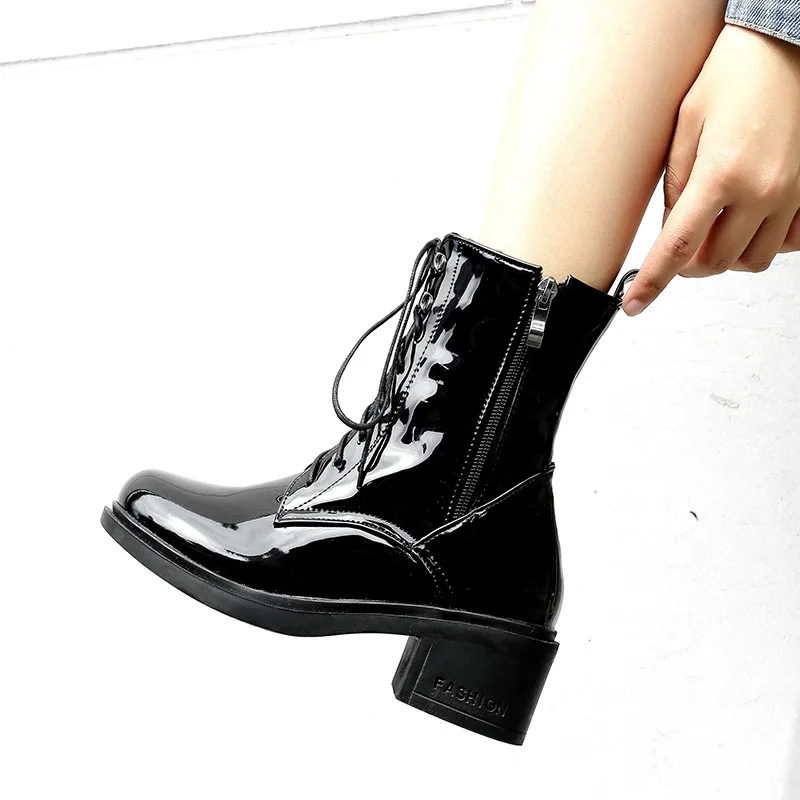 high heel patent boots