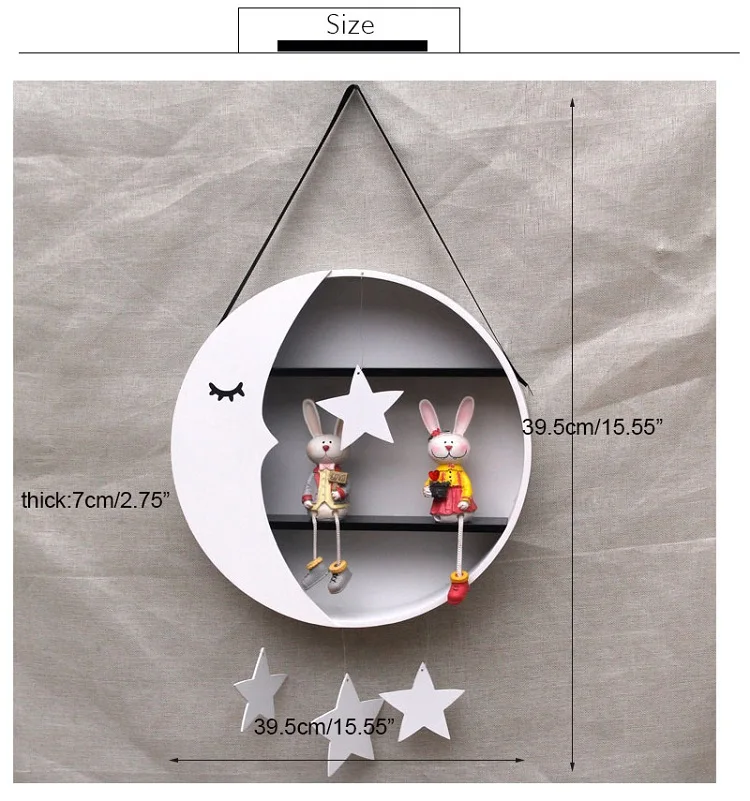 Креативная подвесная полка для детской комнаты, полка для хранения Луны, милая настенная вешалка, деревянная игрушка, фигурки, витрины стеллажи для хранения, художественный подарок