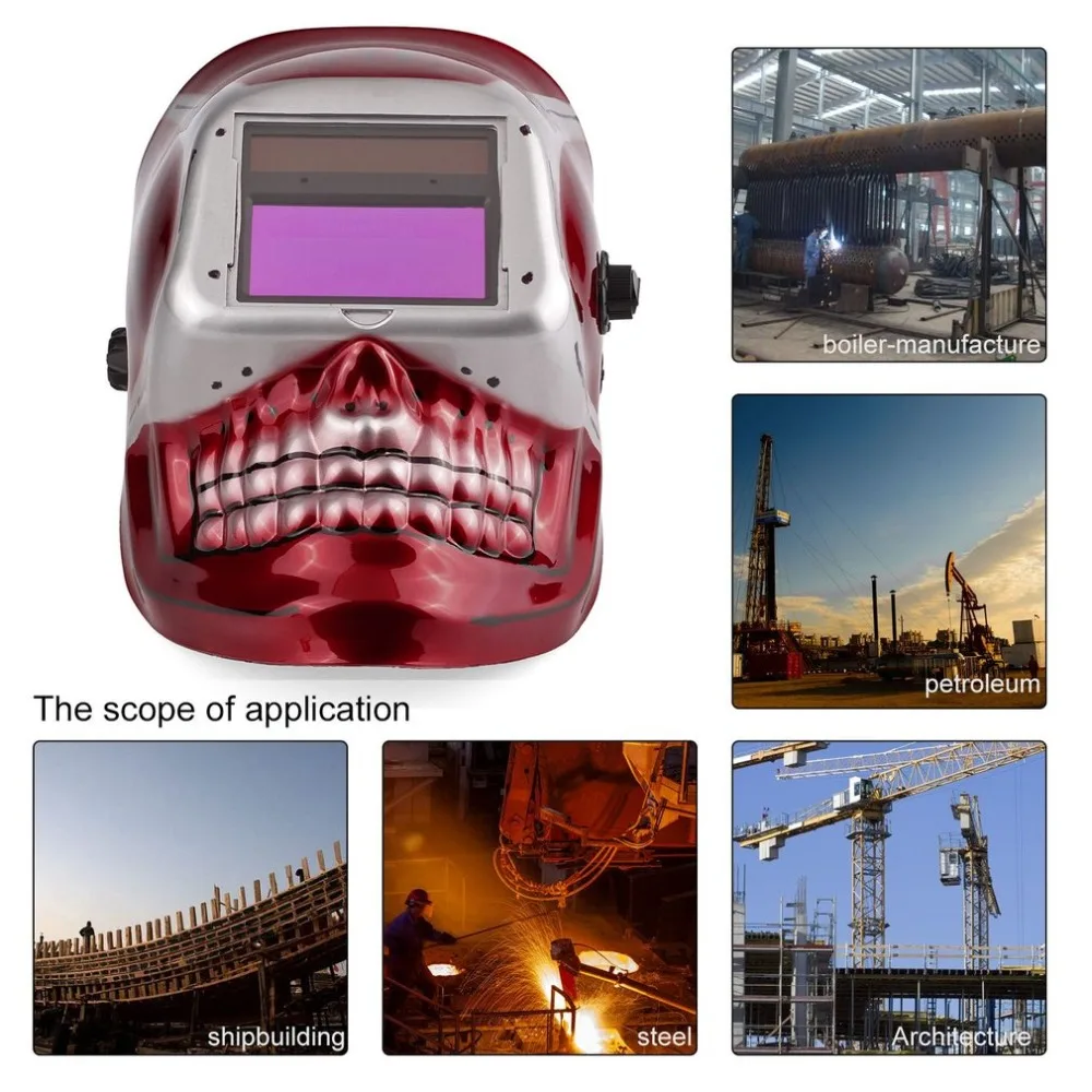 

Solar Powered Pro Auto Darkening Welding Helmet Arc Tig Mig Mask Grinding Welding Mask with Red Skull Pattern