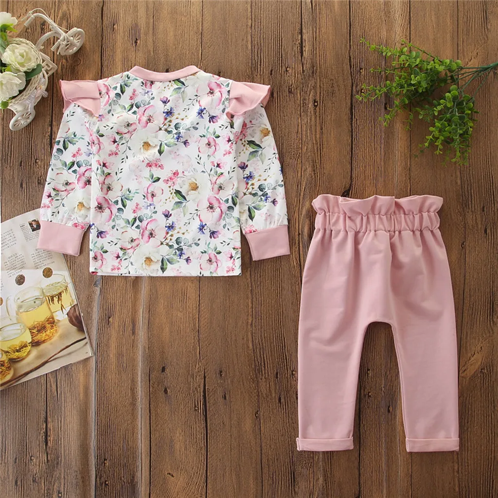 Newborn Children kids baby Girl winter clothes set Outfit Clothes Flower Print Long Sleeve T-shirt+Pants clothing Set Tracksuit