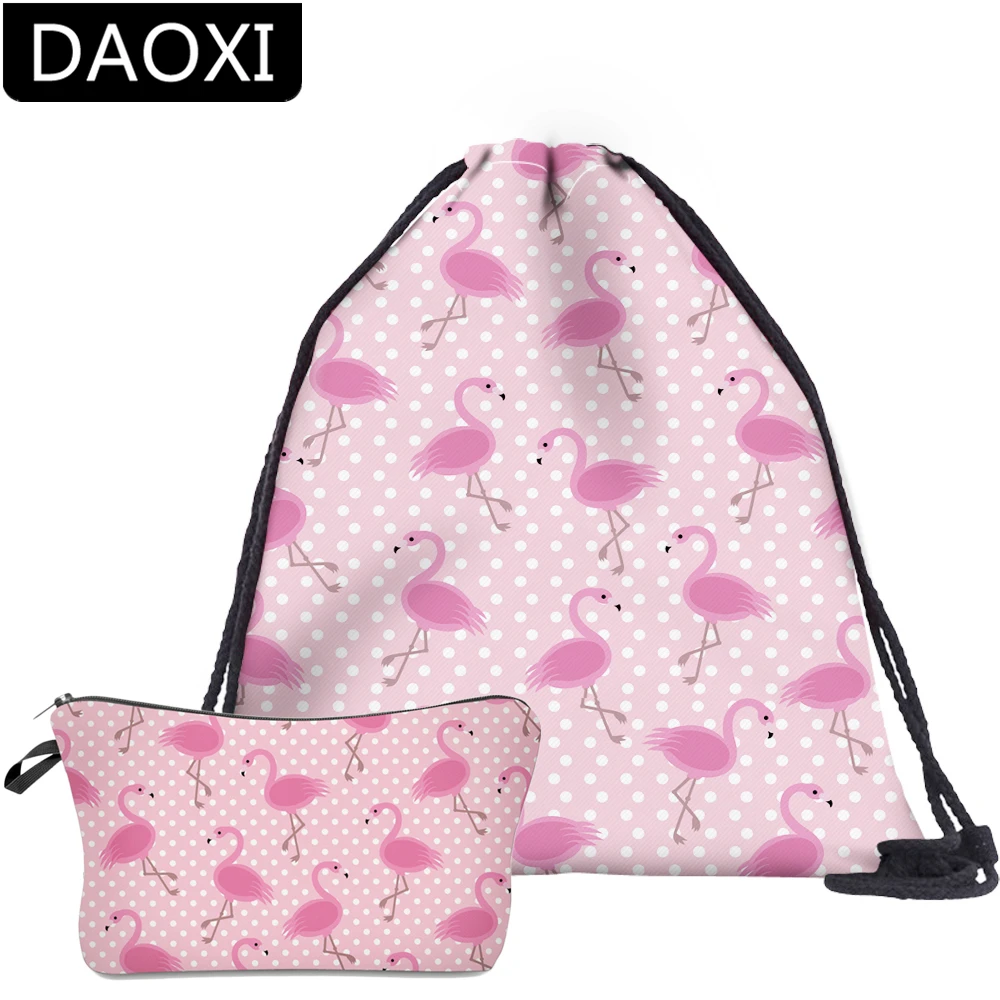

DAOXI 2Pcs Flamingo Backpack Mochila Travel Youth Schoolbags Makeup Bag for Girls Boys Dropshipping