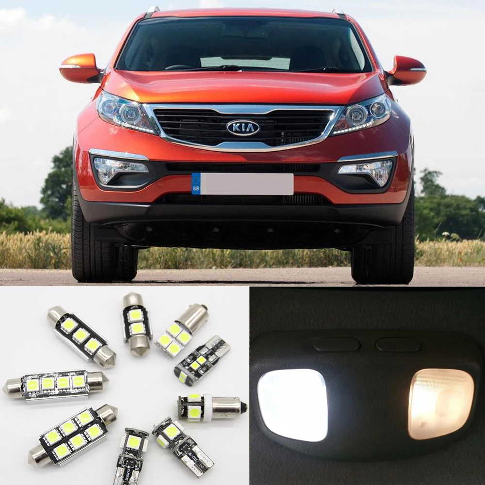 

11pcs 12V White Car LED Light Interior Conversion Kit For 2005-2010 Kia Sportage Map Dome Trunk License Plate Light Lamp Bulbs