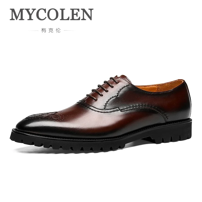 

MYCOLEN Genuine Leather Shoes Comfortable Round Toe High Quality Brogue Shoes Business Man Dress Shoes Erkek Ayakkabilar