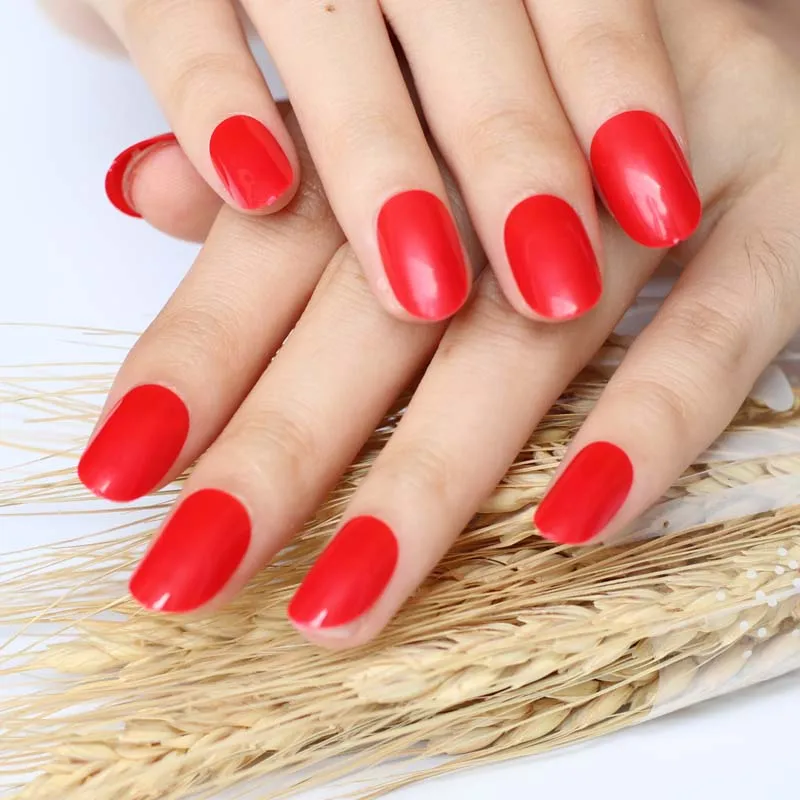 

2019 24pcs new art explosion models cute candy oval excellent touch design fake nails Sexy red P63X