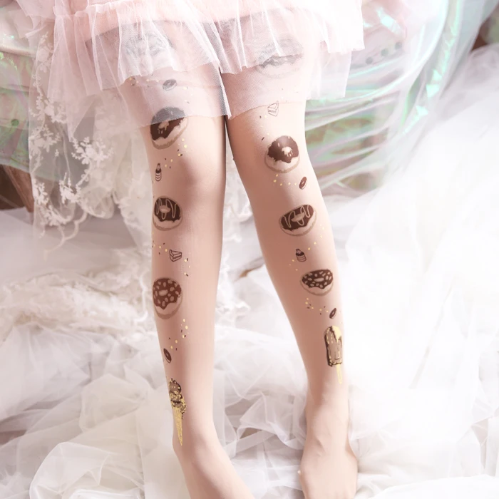 

Japanese style Sweet Lolita vintage tights cake coffee modeling pattern Silk stockings 1order=1pc