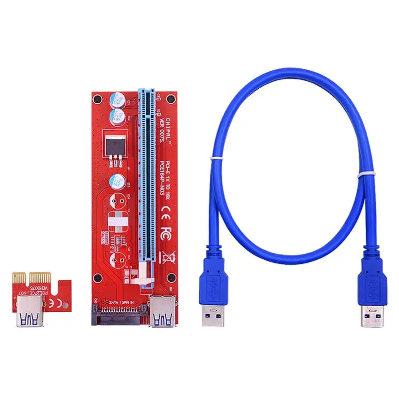 

VER007 PCI-E Riser Card 007S PCI Express PCIE 1X 16X Adapter 60CM USB 3.0 Cable SATA Molex Power for Bitcoin Mining Miner r20