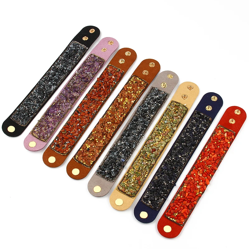 Women Wrap Bracelet With Stones Vintage Shake Leather Bracelets Bangle With Buttons Female Jewelry