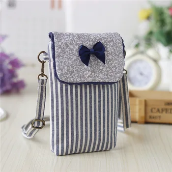 

Cotton bow women mini coin purse ladies crossbody organizer wallet bag female small phone money pouch carteira feminina for girl