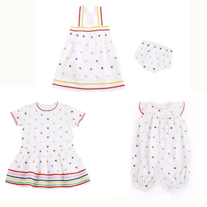 

2019 New White 3 Style Dress For Baby Girl Kids Soft Cotton with Star Embroidery High Quality Dresses For Girls