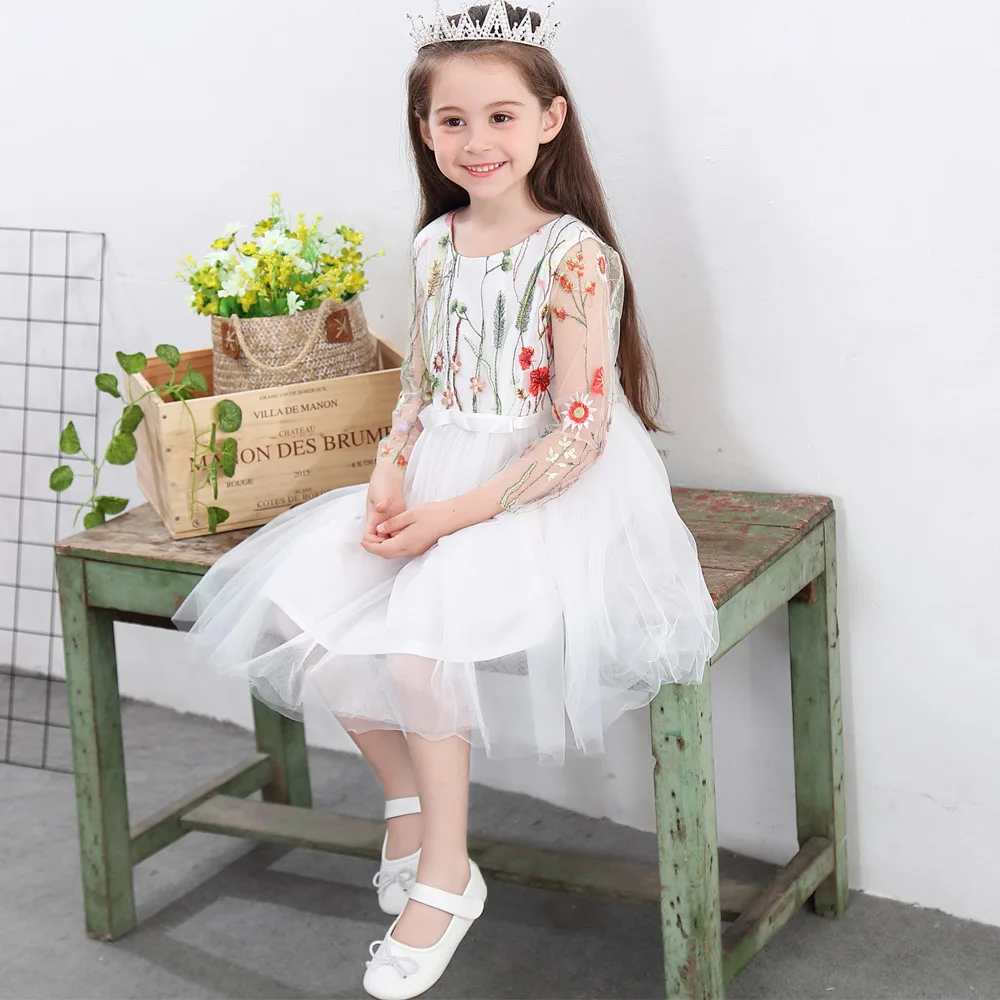 

White Children's Dress for Middle Large Girls Dress Princess Costume Todler Girl Clothing Meshy Gauzy Belle Vestidos De Ninas