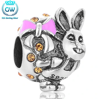 

925 Sterling Silver Easter Bunny Baskets Silver Rabbit Charm Fit Bracelet Jewelry Findings & Comonents GW Brand Jewellery X392