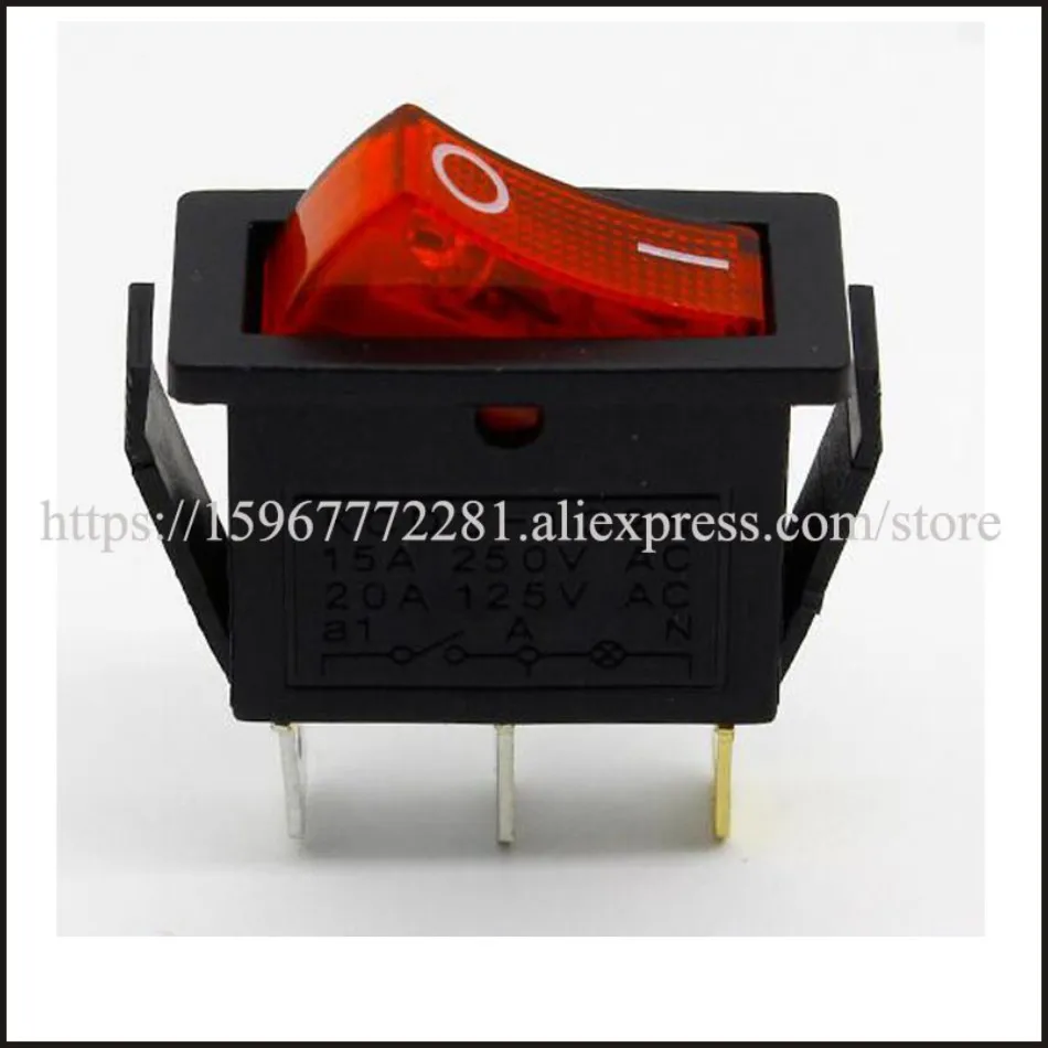 100 шт. Rocke переключатель KCD3 102N светодиодный светильник SPST 3PIN ON рокер 15A/250V 20A/125V