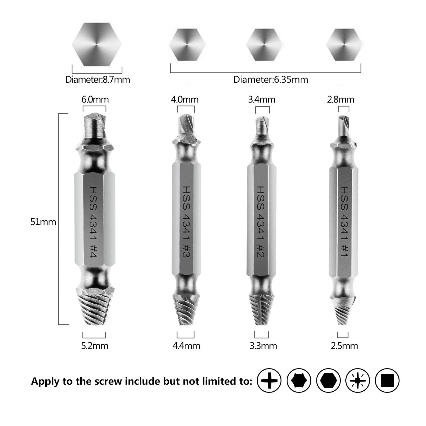 HLZS-4pcs коробка поврежденный набор экстракторов для извлечения болтов отвертка 105 градусов угловой удлинитель шестигранный сверло