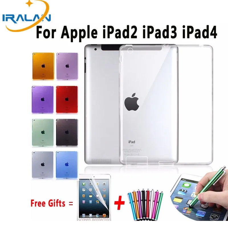 

2017 new Soft TPU Case for Apple iPad 2 3 4 9.7 inch High Quality Silicon Slim Semi-bezel Crystal Clear Case +stylus+film