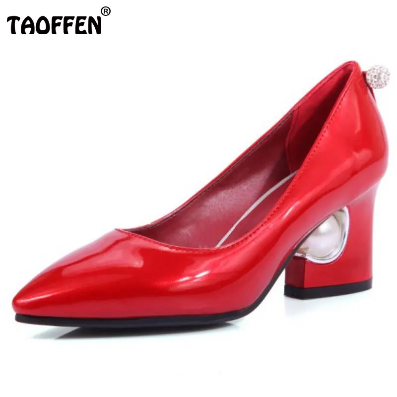 

TAOFFEN New Women Pumps Elegant Rhinestone Thicked High Heels Slip-on Shoes Women Sexy Pointed Toe Ladies Party Shoes Size 31-48