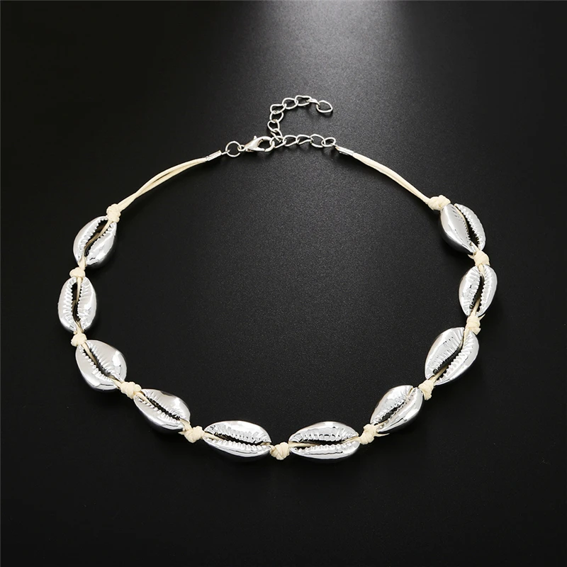 Boho черная белая веревка цепь натуральный корпус ожерелье раковина для женщин простой океан пляжные украшения Seashell колье ожерелье Подарки для девочек