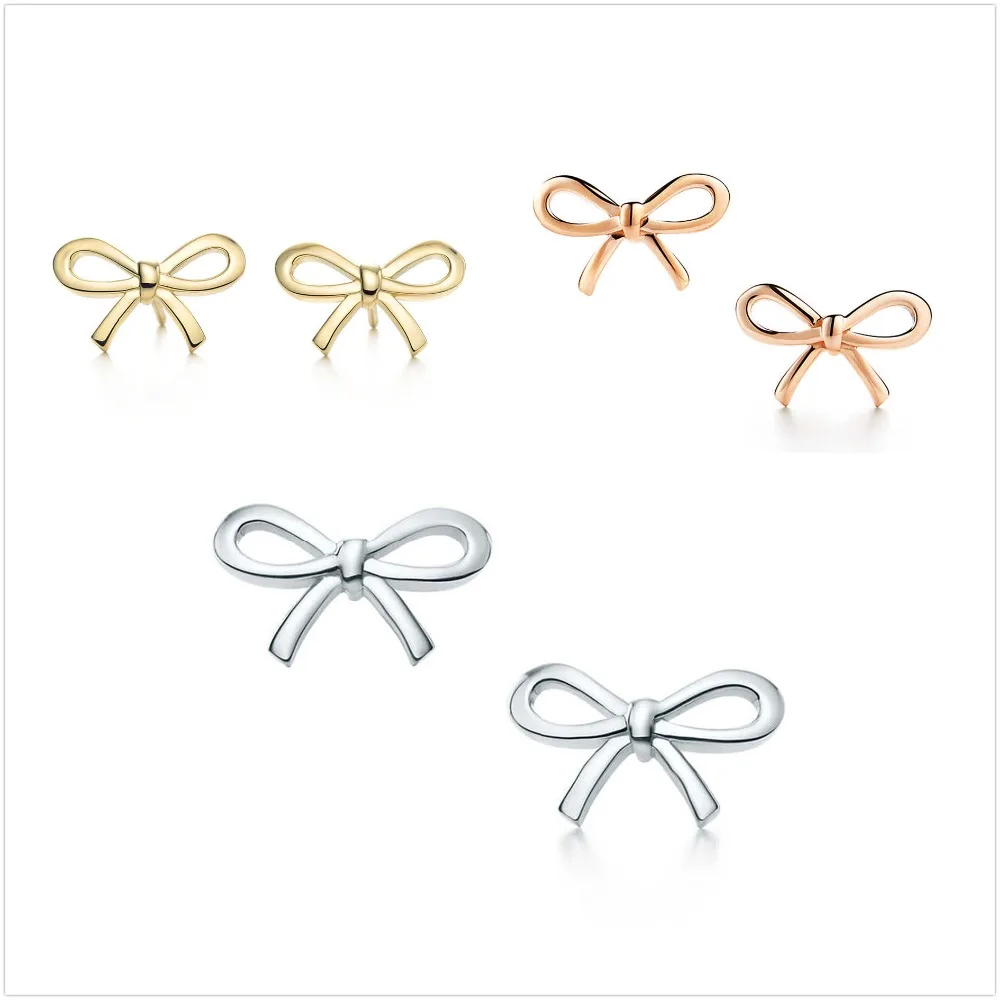 

TIFF925 sterling silver popular classic charm ms silver gold rose gold bowknot earrings jewelry fashion festival gifts