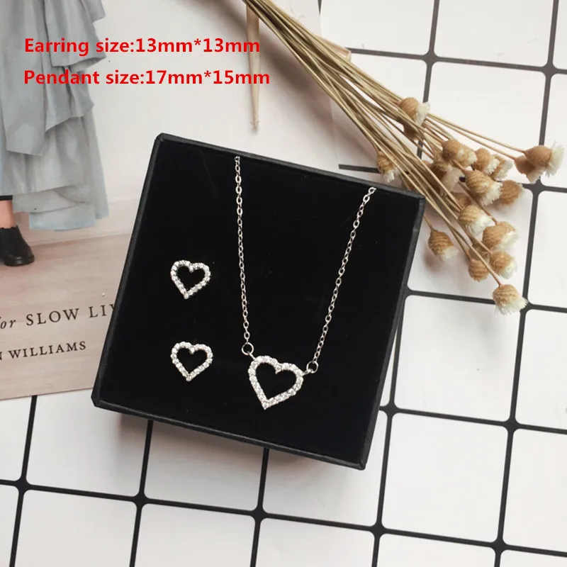 

925 Sterling Silver Jewelry Sets Simple Love Zircon Earrings and Necklace Jewelry For Women Earring Free Shipping