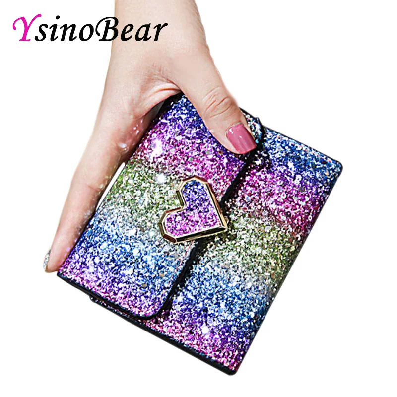 Ysinobear Bling Rainbow Sequins Mini Wallet Women Glitter Small Coin