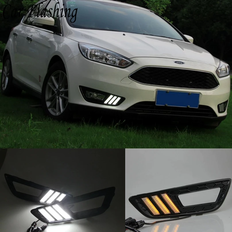 Автомобильный мигающий 1 комплект для Ford Focus 4 светодиодный DRL Дневной ходовой светильник Дневной светильник 12 В противотуманный светильник желтый сигнал поворота