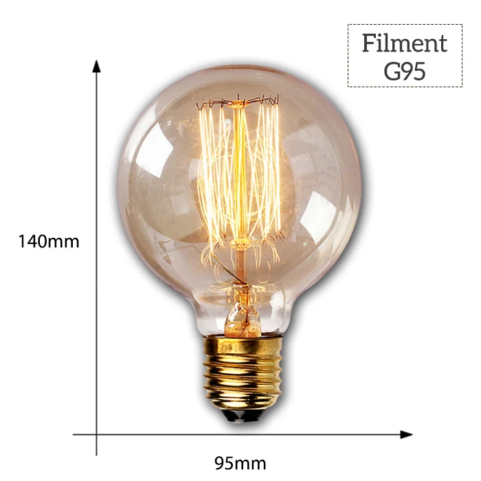 G95 Filament Диммируемый Ретро светильник Эдисона E27 40 Вт 110 В 220 В ампула Ретро лампа накаливания винтажный декоративный светильник - Цвет: G95 Filament