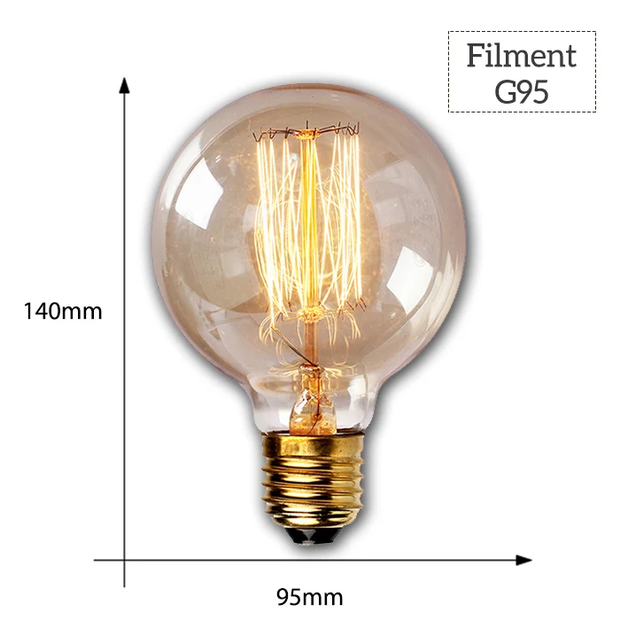 Диммируемый Ретро светильник Эдисона E27 40 Вт 110 В 220 В ампула Ретро лампа накаливания винтажный декоративный светильник - Цвет: G95 Filament
