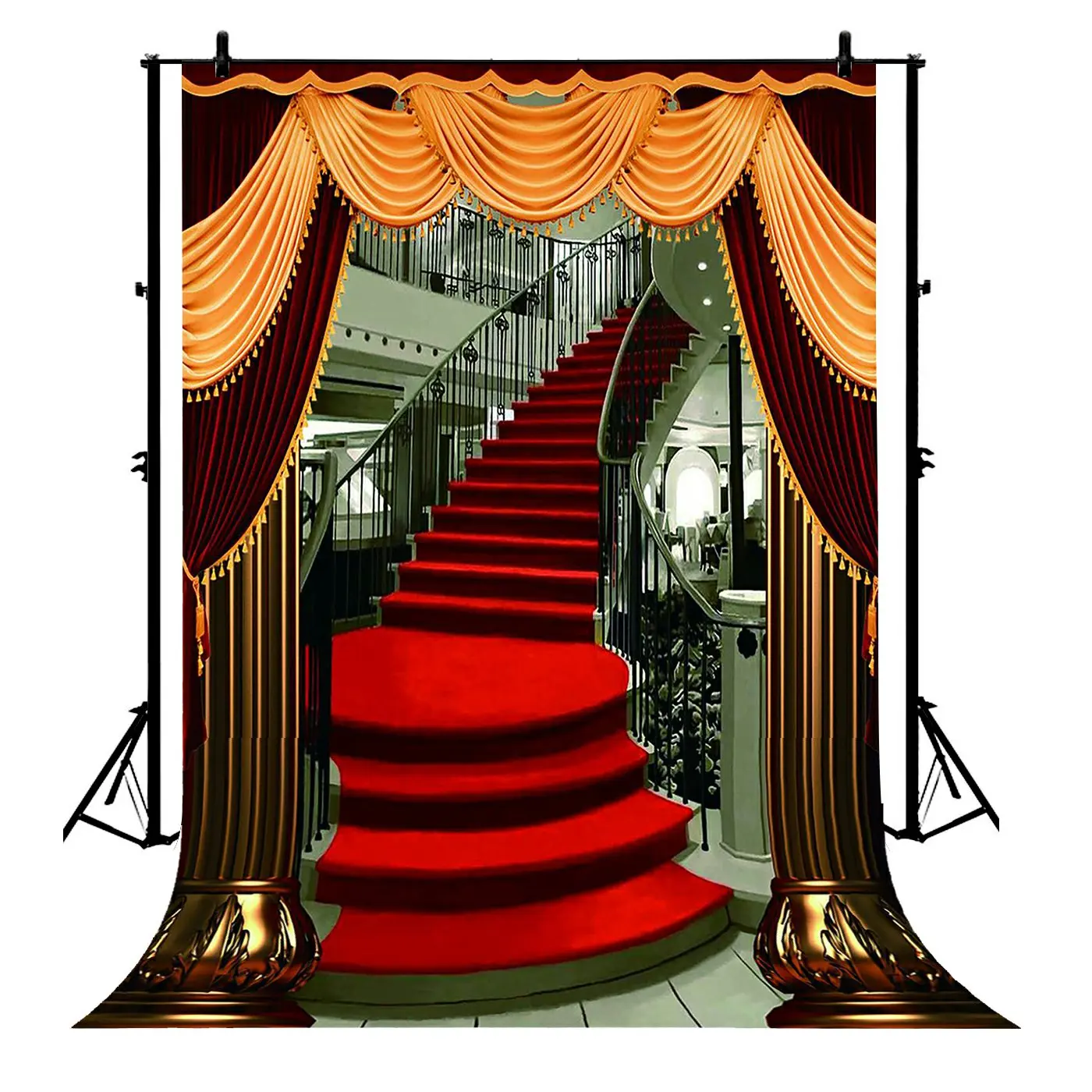 5x7ft Red Carpet Stairs Polyester Photo Background Portrait Backdrop 5x7ft Red Carpet Stairs Polyester Photo Background Portrait Backdrop