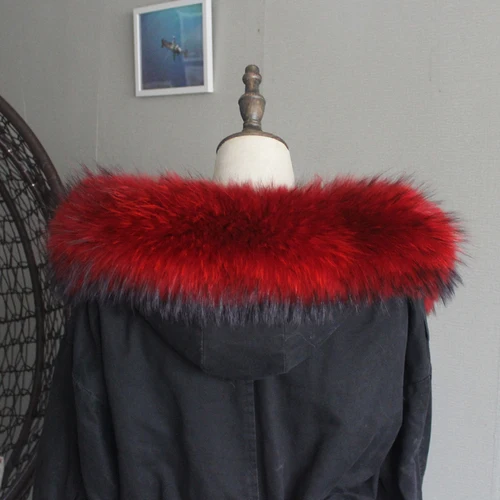 Натуральный мех енота воротник парка отделка капюшон натуральный мех шарф Зимний меховой шарф для женщин - Цвет: red