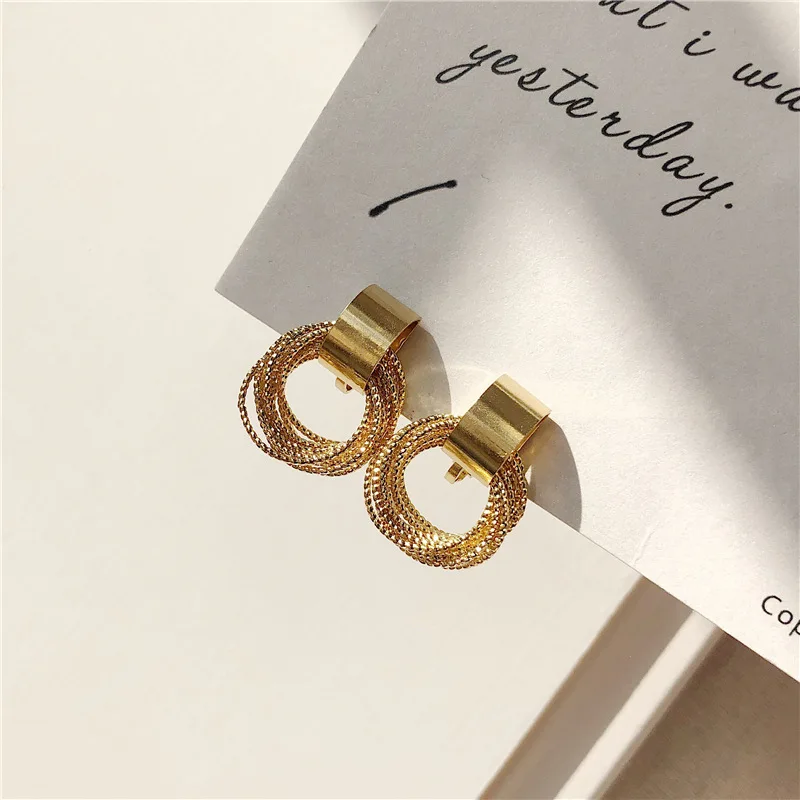 

2019 Korean Fashion Metal Circle Geometric Dangle Earrings For Women Jewelry Accessories Bohemian Vintage Pendants Earrings
