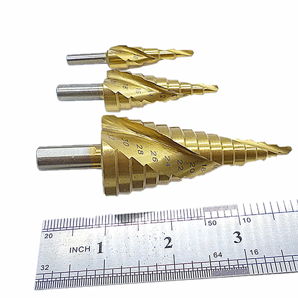 3Pcs Large HSS Steel Step Cone Drill Titanium Bit Set Hole Cutter 4-122032mm