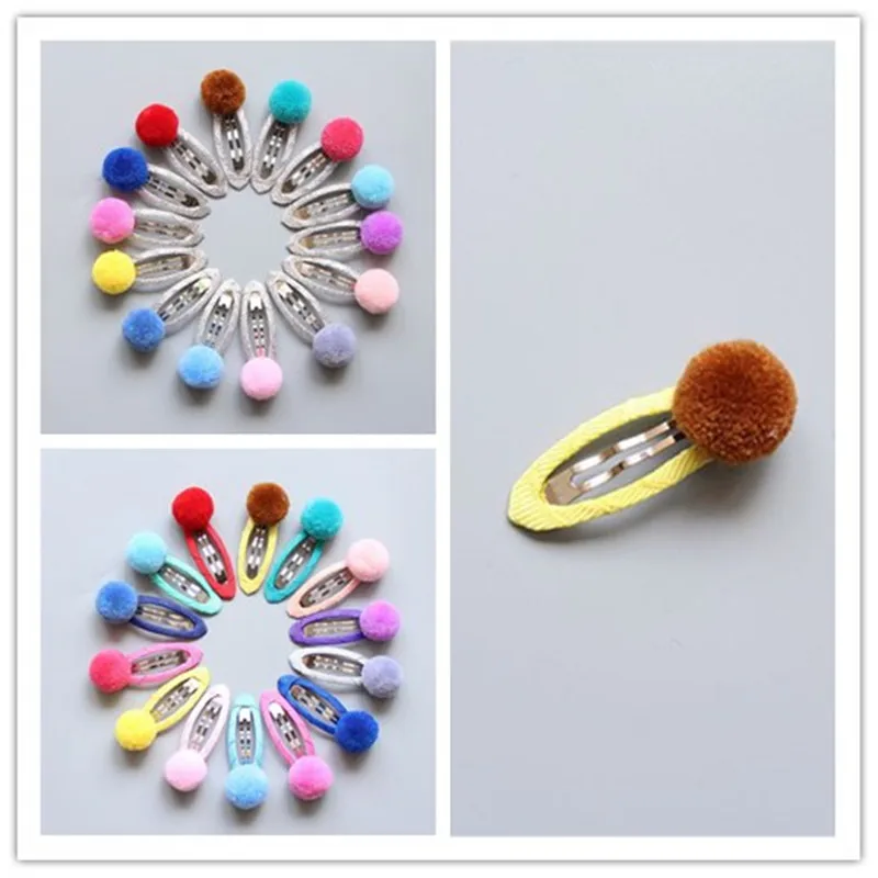 

10pcs/lot Boutique Fashion Cute Felt Pom Pom BB Clips Hairpins Girls Candy Color Ball Fresh Barrettes Princess Hair Accessories