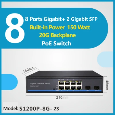 8 портов Gigabit 2 Gigabit SFP или 1 оптический порт PoE коммутатор - Цвет: S1200P-8G-2S