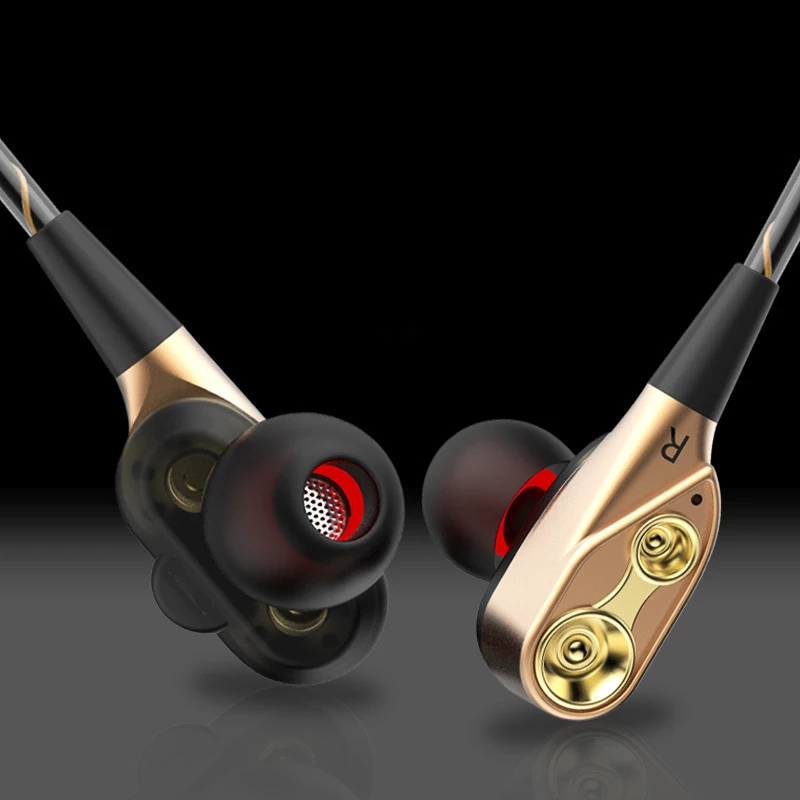 

In-ear double dynamic running game music earphone HIFI earphone with HD Mic for phones and computers