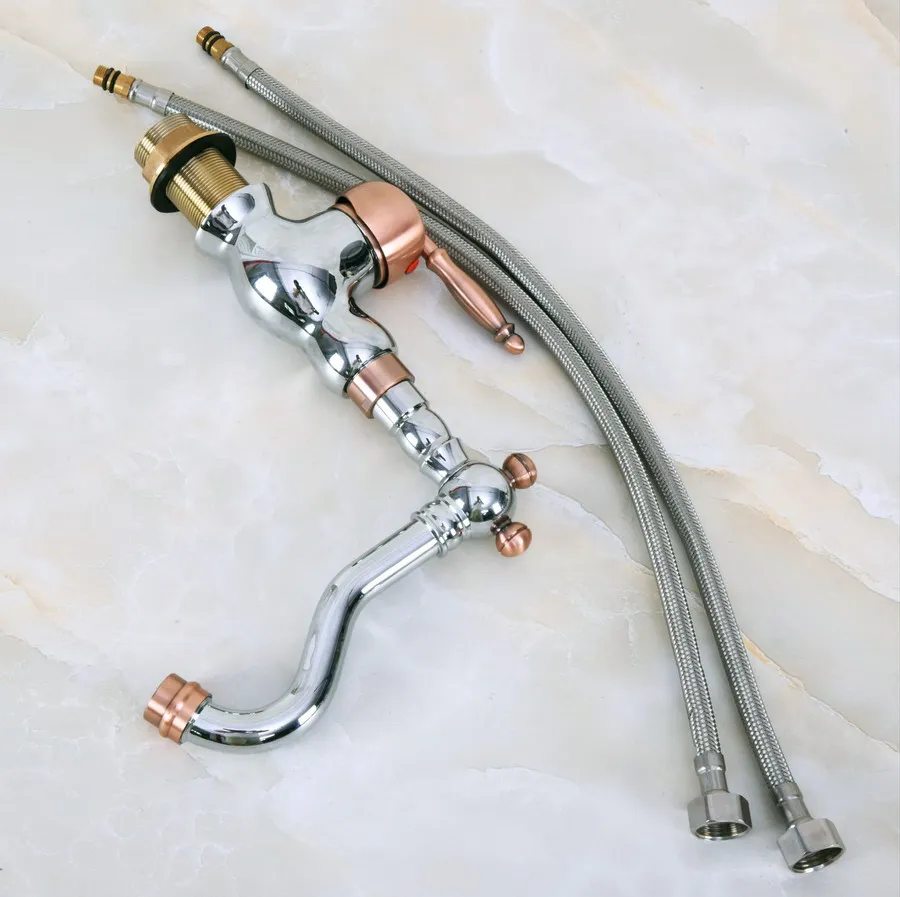 Polished Chrome Red Copper Brass Swivel Spout Single Lever Handle Kitchen/Bar Bathroom Sink Faucet Hot&Cold Mixer Tap anf914