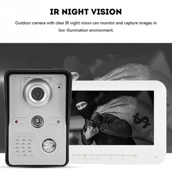 

Wired Home Video Door Intercom Doorbell 7inch Color TFT Infrared Night Vision 25 Ringtones IP54 Waterproof for Door Entry System