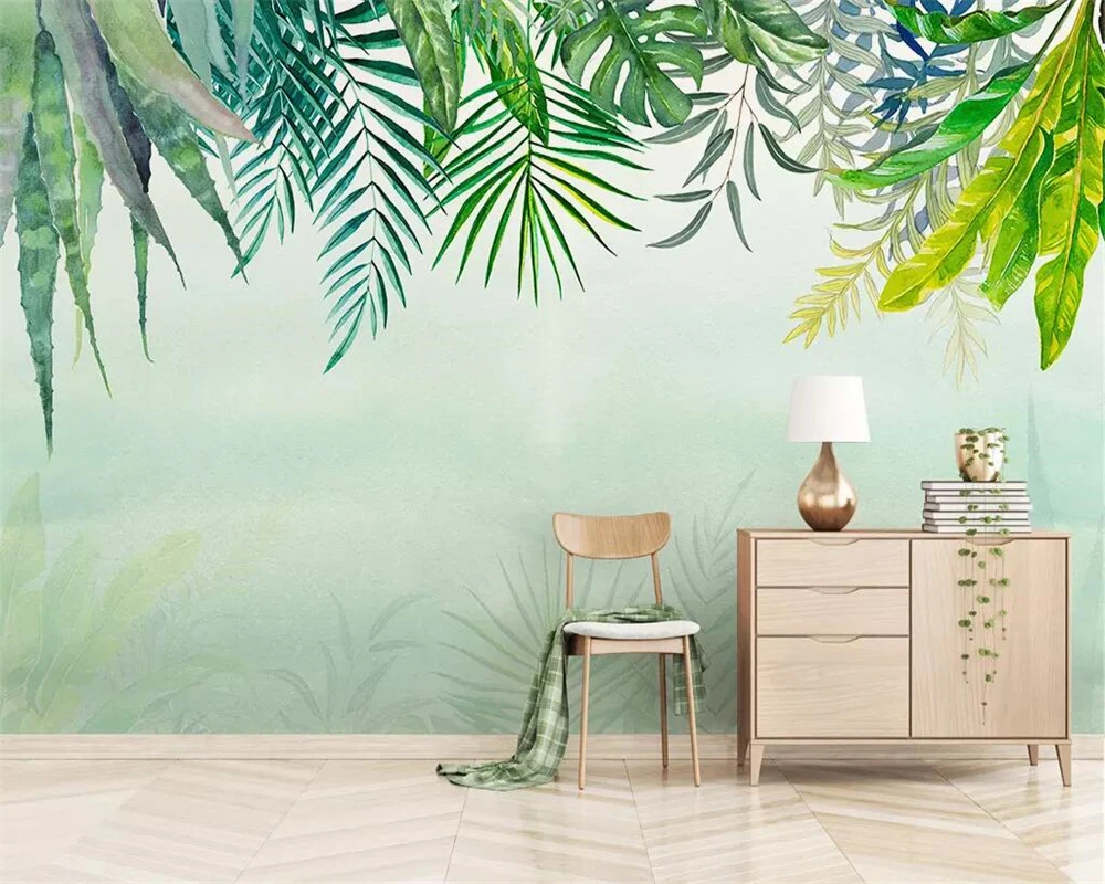 Us 8 85 41 Off Beibehang Wallpaper Custom 3d Nordic Minimalist Small Fresh Green Leaves Watercolor Style Cactus Photo Bedroom Living Room Wall In