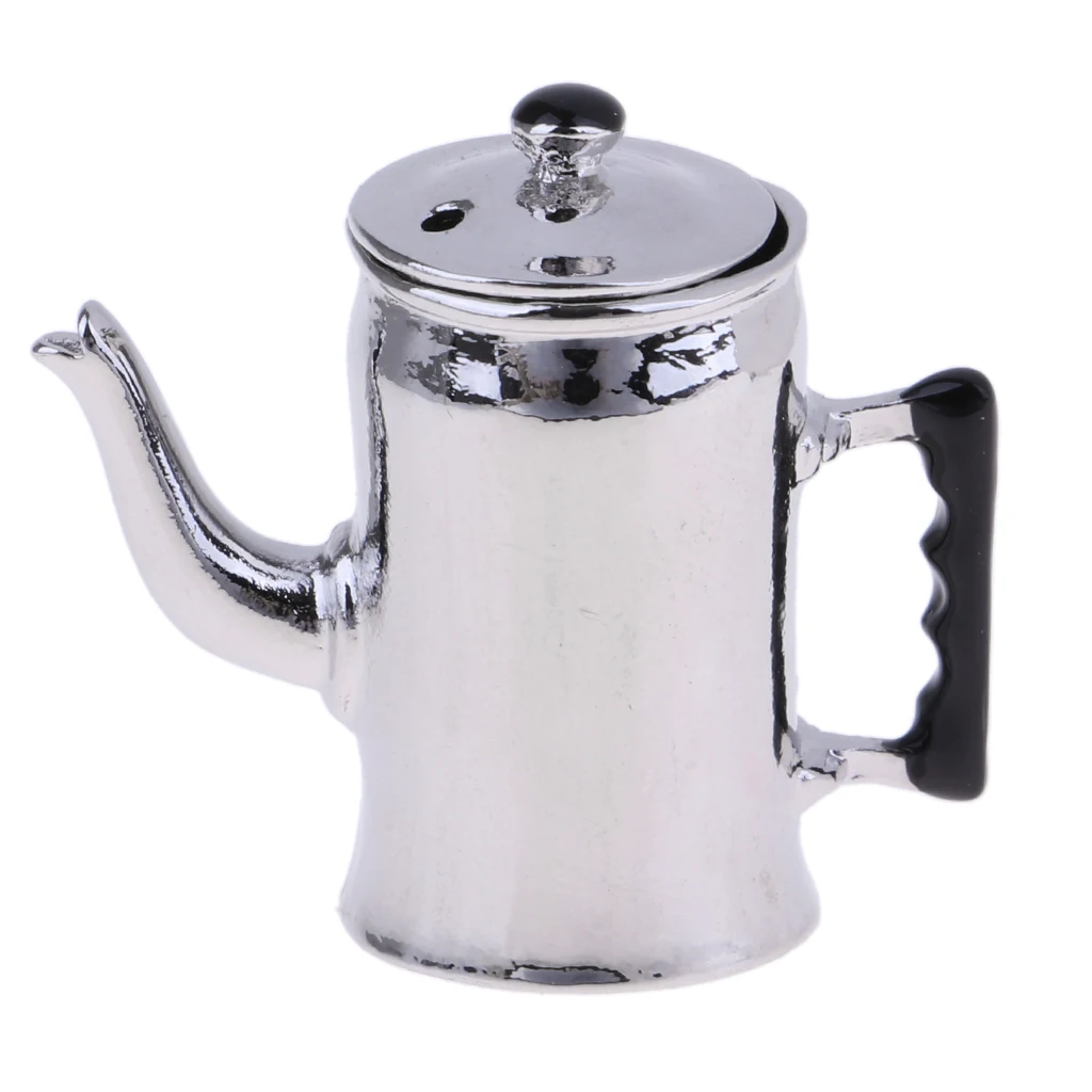 1/12 Miniature Tea Kettle Dollhouse Miniature Milk Pot Toys Alloy Water Kettle Model Kitchen Cookware Accessory Silver
