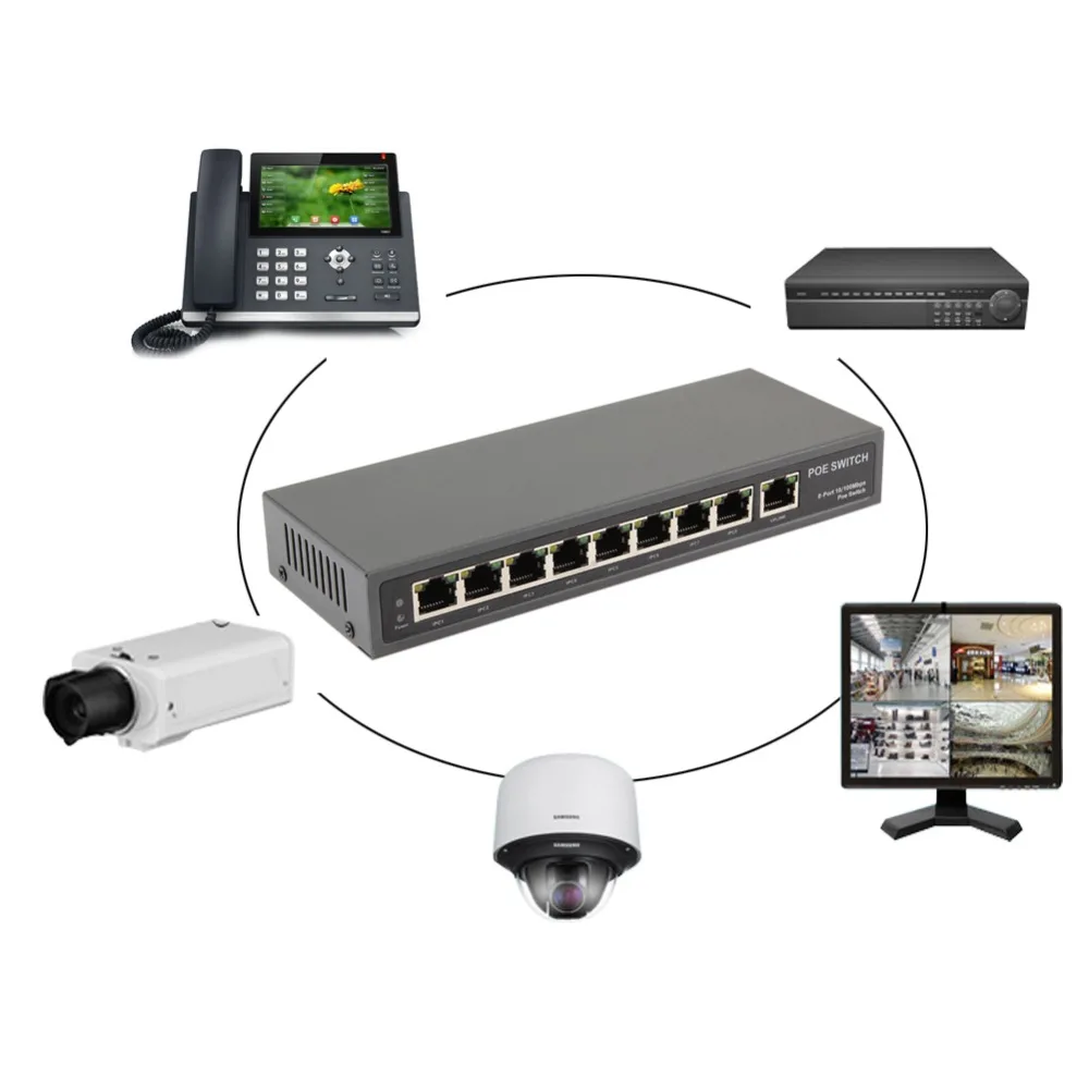 

1Pc 8 Port 10/100Mbps POE Ethernet Switch Switcher Adapter RJ45 Port Network Device POE Switchs Full Duplex 1EEE802.3x