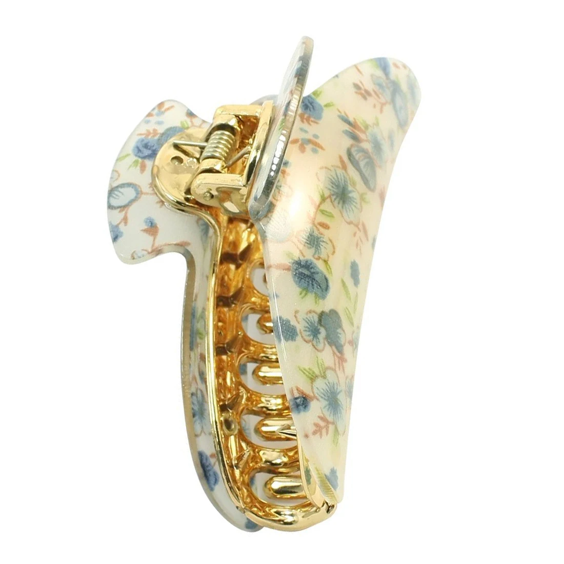 Buy Hot Blue Flowers Printed Spring Loaded Hair Claw