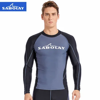 

SABOLAY New Men Long sleeved Rashguard Swimwear Anti-Jellyfish UV Quick drying Rash Guard Swim Surf Shirt Man Sunscreen Diving L