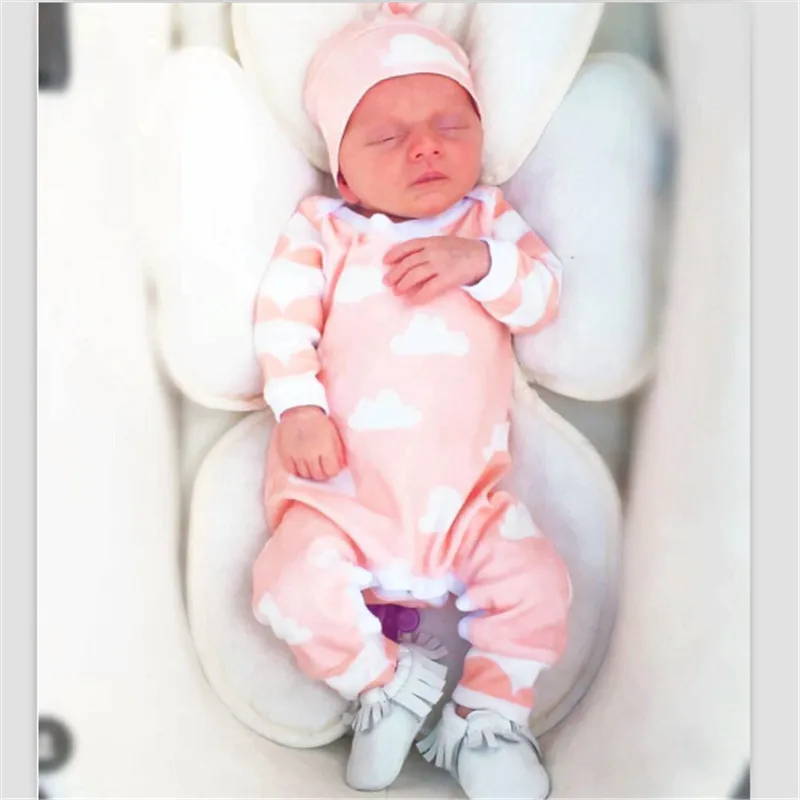 

2017 autumn newborn baby boy clothing set baby girls clothes baby outfits Bodysuit Hat Outfits Set cotton cloud printing