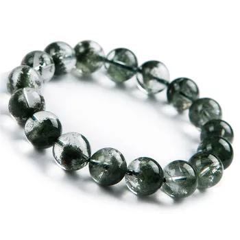 

Precious Green Natural Phantom Quartz Bracelets Healing Crystal Transparent Round Bead Stretch Bracelets Women Men 12.5mm