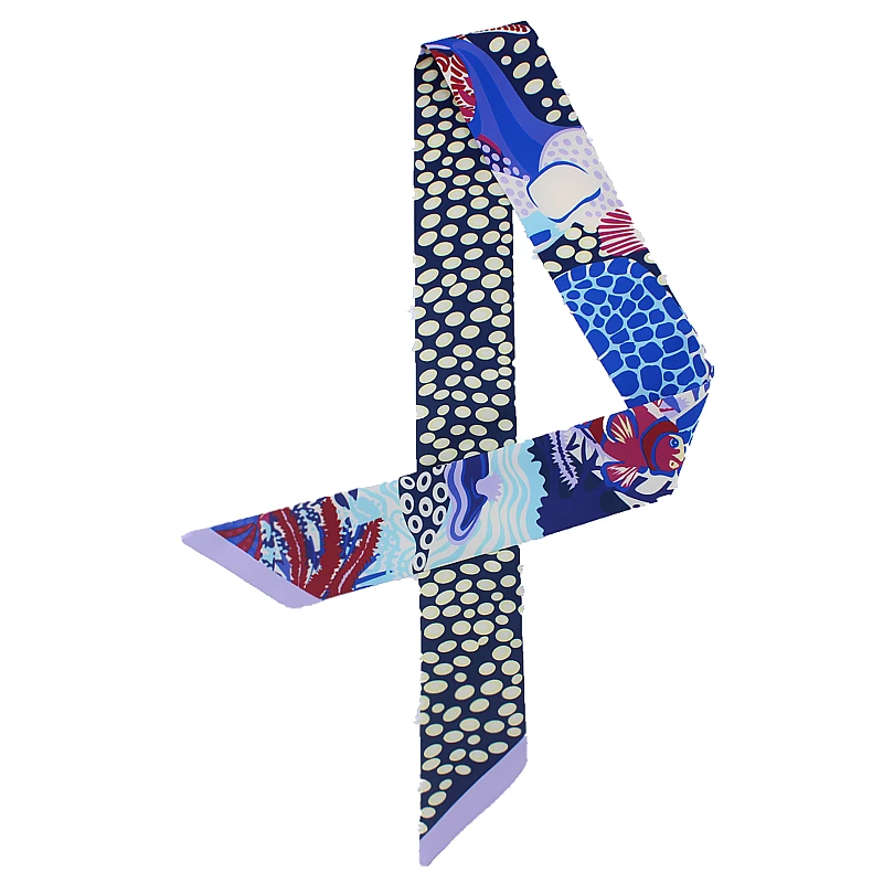 

Women Silk Skinny Scarf Design Ribbon Bag Handle Scarfs for Ladies Dot Print Hair Band Scarves Girl Neck Tie
